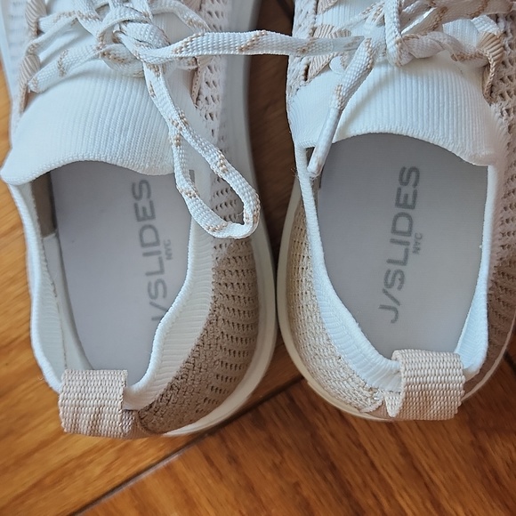 J Slides NYC white/nude Duchess lace-up knitted sneakers - Picture 7 of 14